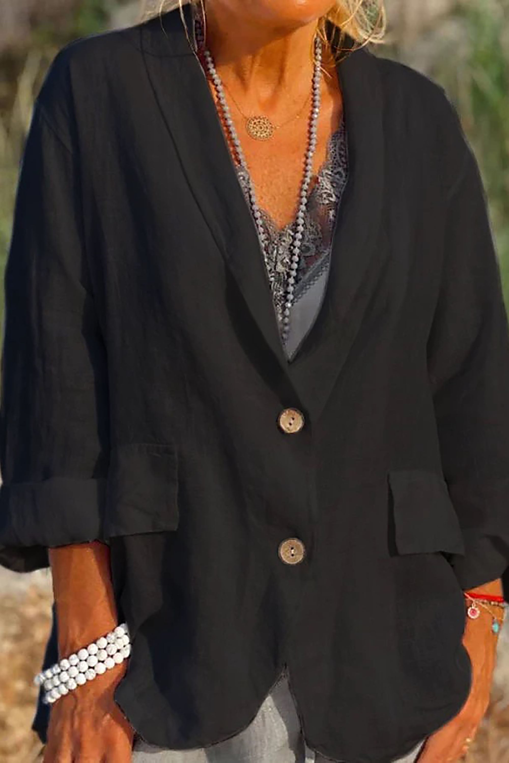 Jessica - Lightweight Linen Women's Blazer with Buttons