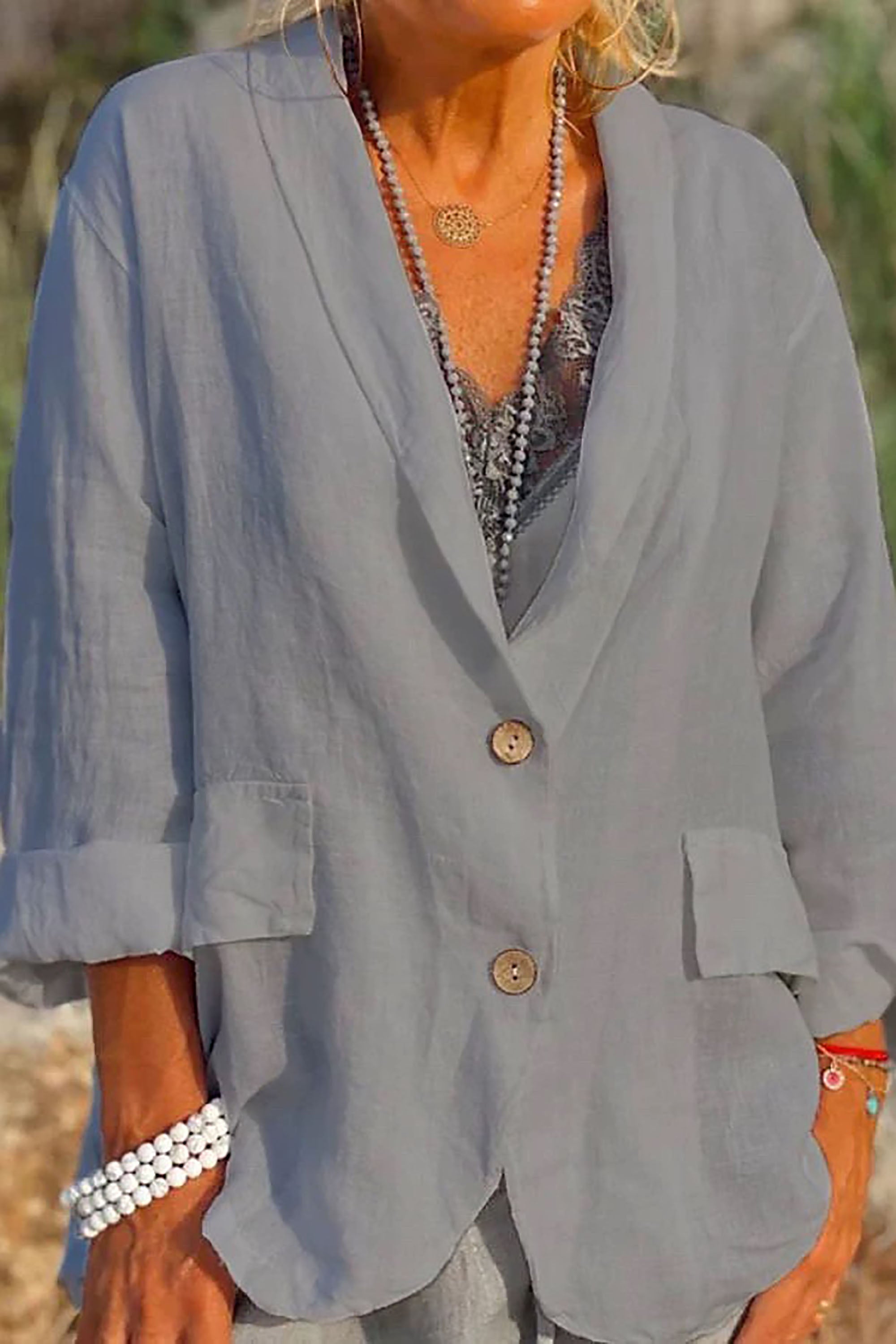 Jessica - Lightweight Linen Women's Blazer with Buttons