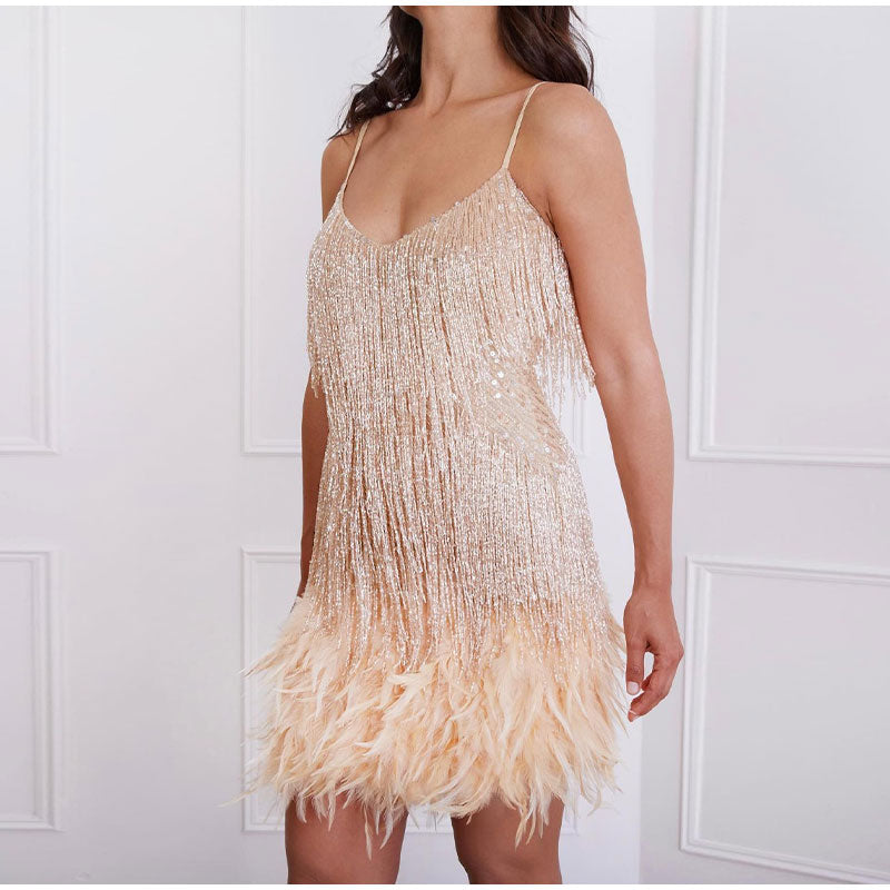 Laura - Cocktail Dress with Feathers in Fashionable Design
