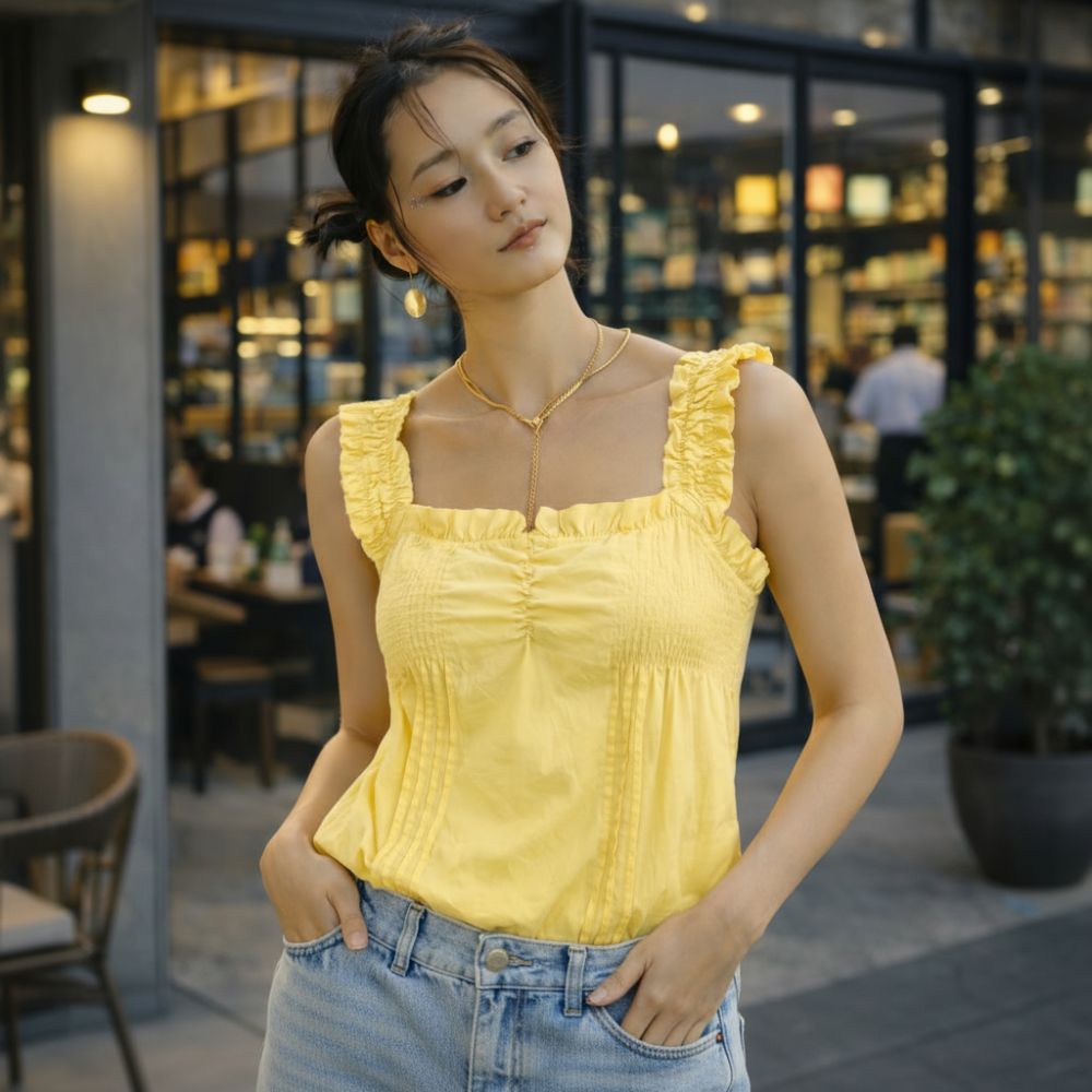 Yellow Cotton Sleeveless Blouse