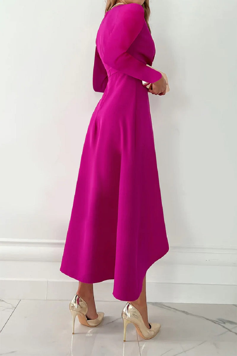 Cherry - Elegant Solid Color Pleated Dress