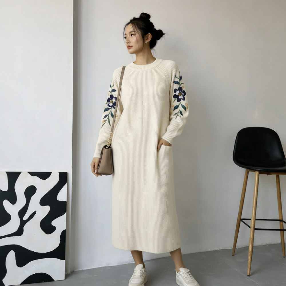 White Knit Midi Dress