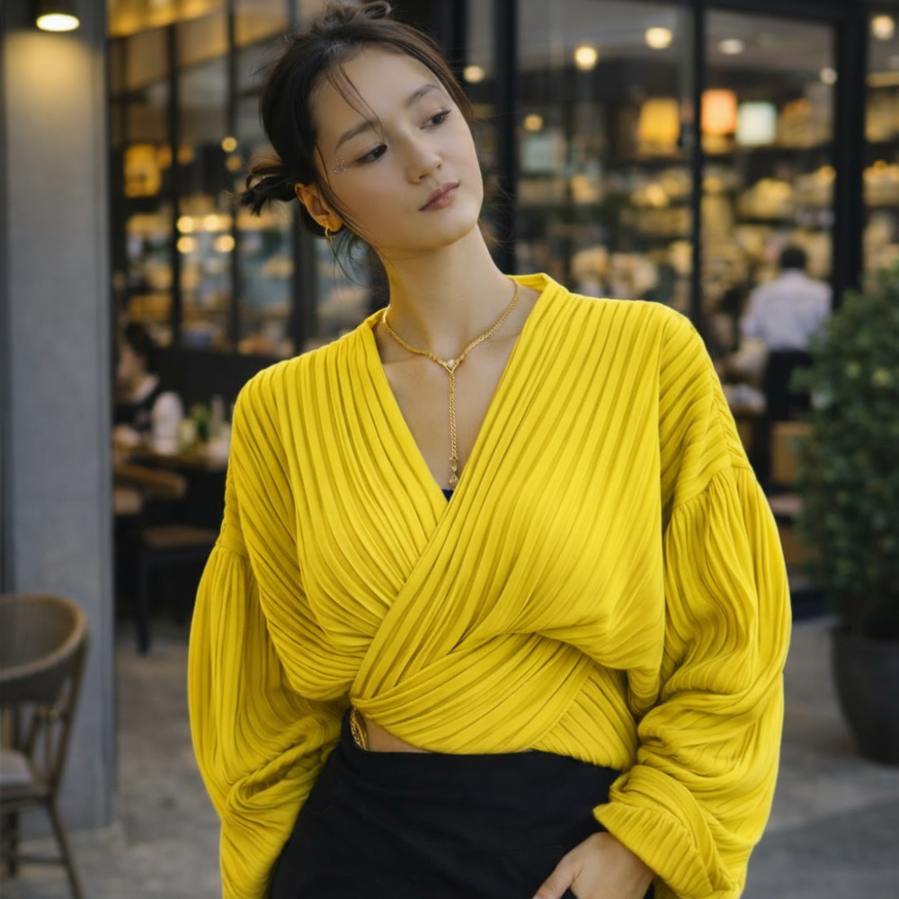 Yellow Pleated Blouse