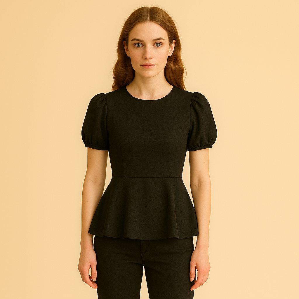 Eiramode | Women – Puff Sleeve Peplum Blouse – Elegant Fit