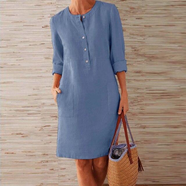 Raquel - Long-Sleeved Dress Crafted from Cotton and Linen