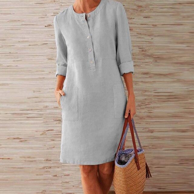 Raquel - Long-Sleeved Dress Crafted from Cotton and Linen