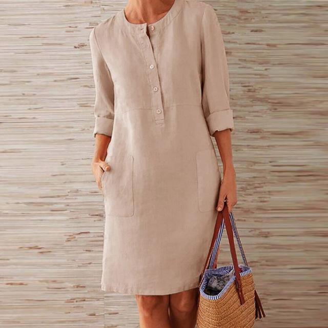 Raquel - Long-Sleeved Dress Crafted from Cotton and Linen