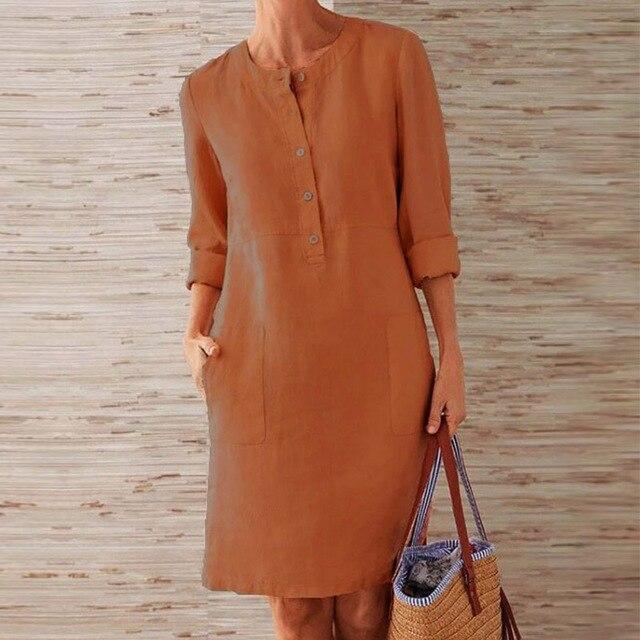 Raquel - Long-Sleeved Dress Crafted from Cotton and Linen