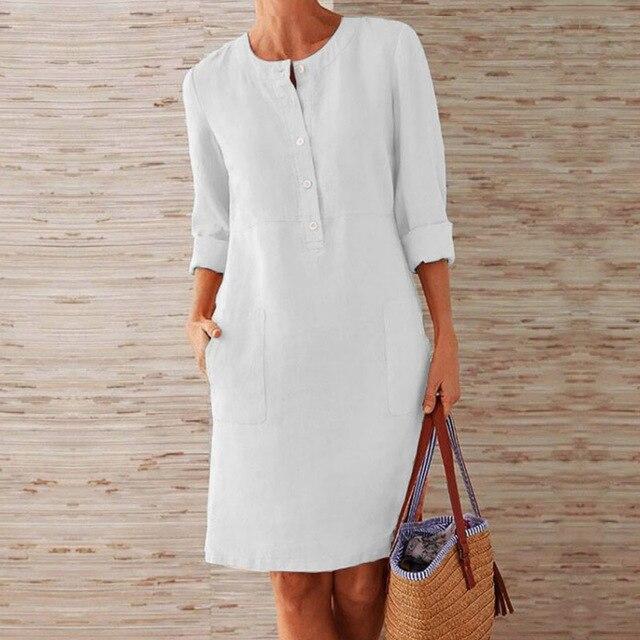 Raquel - Long-Sleeved Dress Crafted from Cotton and Linen