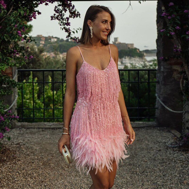 Laura - Cocktail Dress with Feathers in Fashionable Design