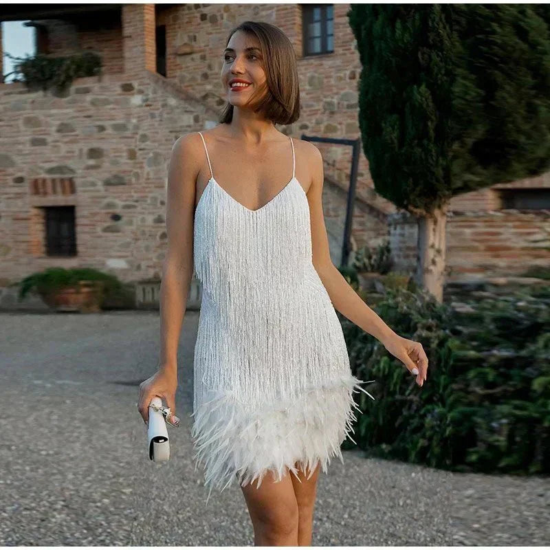 Laura - Cocktail Dress with Feathers in Fashionable Design